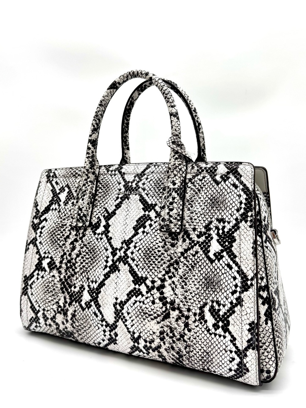 Michael Kors Laila Medium Snakeskin Leather Satchel Bag-Aluminum